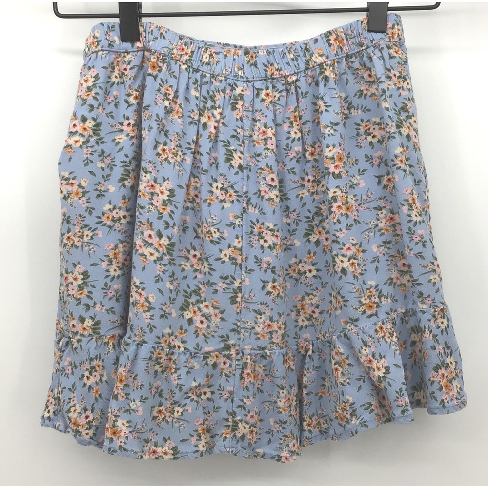 American Eagle Blue Floral Ruffle Mini Wrap Skirt Small Elastic Back Boho Summer - Picture 3 of 11